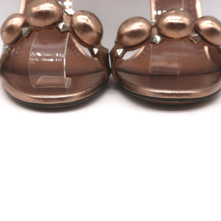Alaia La Bombe 110 Ankle Strap Sandals Rose Gold Metallic Leather Size 38