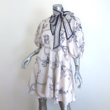 Zimmermann Day Tie-Neck Puff Sleeve Mini Dress White/Navy Bow Print Linen Size 3