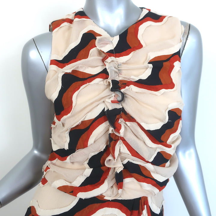 Ulla Johnson Cruz Striped Devore Sleeveless Midi Dress Beige Crepe Size 6