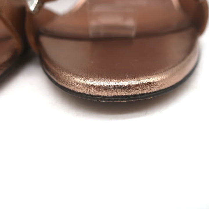 Alaia La Bombe 110 Ankle Strap Sandals Rose Gold Metallic Leather Size 38