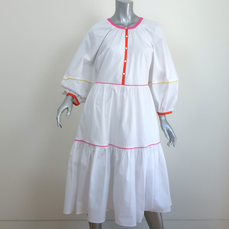 STAUD Puff Sleeve Midi Dress Demi White/Multicolor Stretch Cotton Size Celebrity Owned STAUD Puff Sleeve Midi Dress Demi White/Multicolor Stretch Cotton Size Celebrity Owned