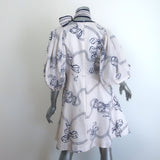 Zimmermann Day Tie-Neck Puff Sleeve Mini Dress White/Navy Bow Print Linen Size 3