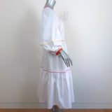 STAUD Puff Sleeve Midi Dress Demi White/Multicolor Stretch Cotton Size Small