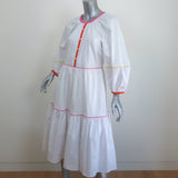 STAUD Puff Sleeve Midi Dress Demi White/Multicolor Stretch Cotton Size Small