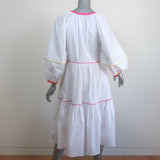 STAUD Puff Sleeve Midi Dress Demi White/Multicolor Stretch Cotton Size Small