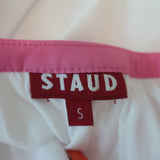 STAUD Puff Sleeve Midi Dress Demi White/Multicolor Stretch Cotton Size Small