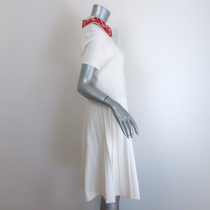 Valentino Beaded-Collar Cable Knit Dress Cream Stretch Knit Size Extra Large