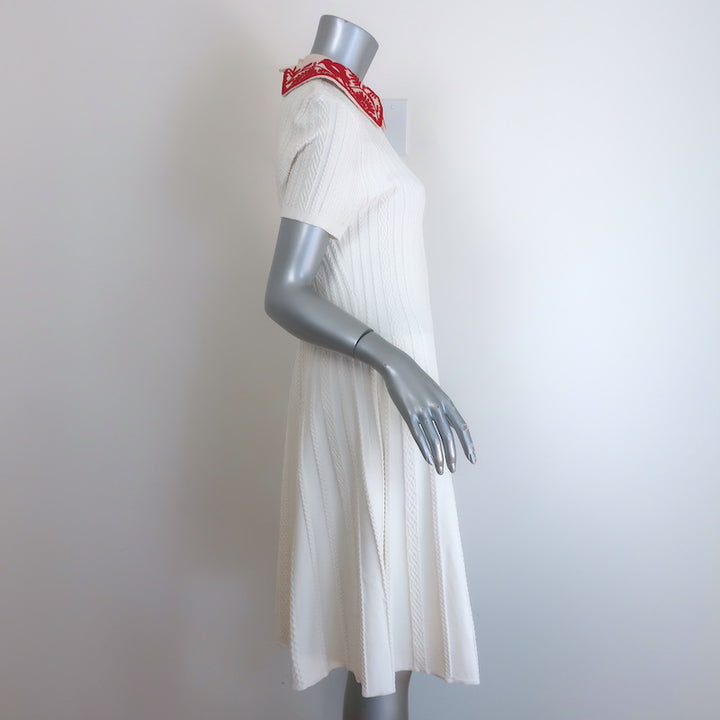 Valentino Beaded-Collar Cable Knit Dress Cream Stretch Knit Size Extra Large