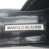 Manolo Blahnik Perritamu Penny Loafer Mules Black Leather Size 37.5