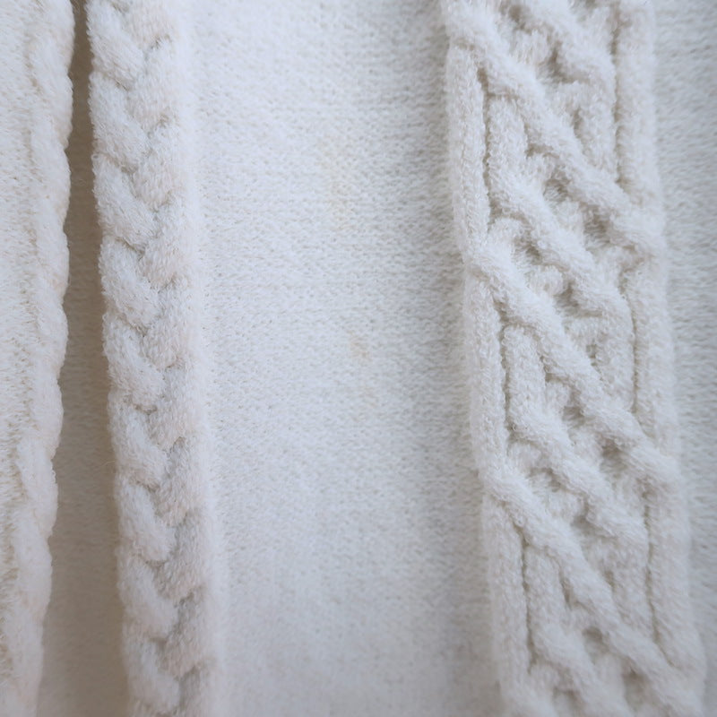 Valentino Beaded-Collar Cable Knit Dress Cream Stretch Knit Size Extra Large