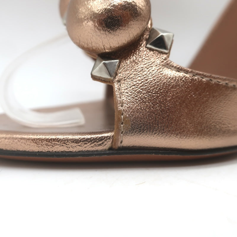 Alaia La Bombe 110 Ankle Strap Sandals Rose Gold Metallic Leather Size 38