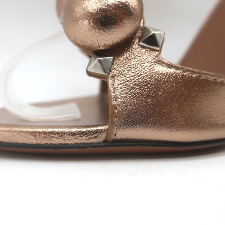 Alaia La Bombe 110 Ankle Strap Sandals Rose Gold Metallic Leather Size 38