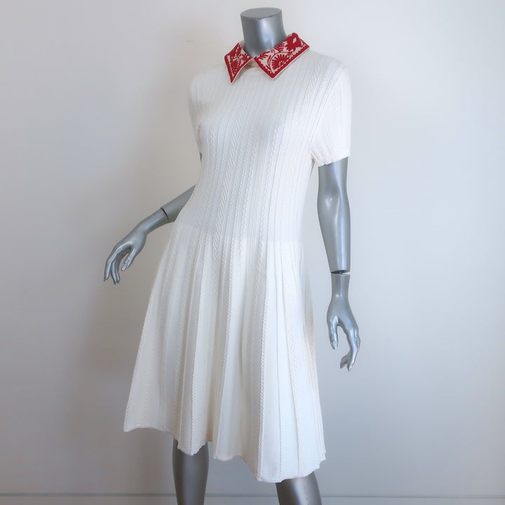 Valentino Beaded-Collar Cable Knit Dress Cream Stretch Knit Size Extra Large
