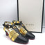 Gucci Gea Faux Pearl T-Strap Pumps Black & Gold Leather Size 36.5 NEW