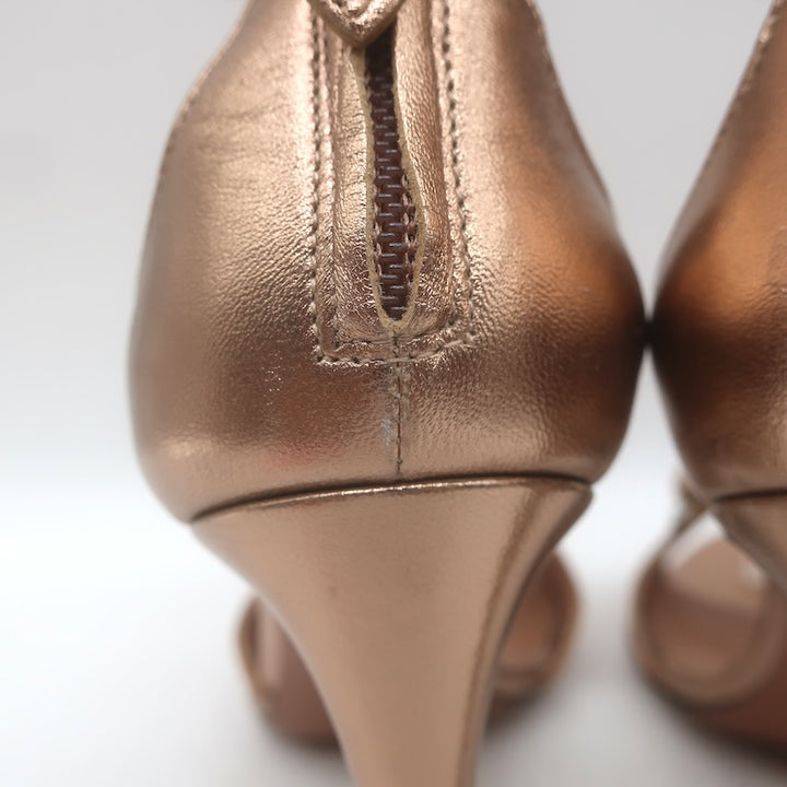Alaia La Bombe 110 Ankle Strap Sandals Rose Gold Metallic Leather Size 38