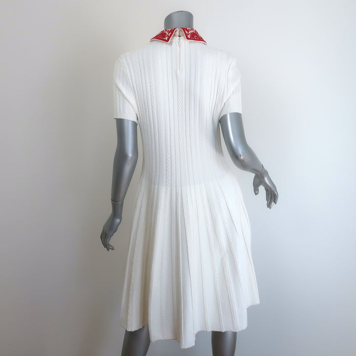 Valentino Beaded-Collar Cable Knit Dress Cream Stretch Knit Size Extra Large