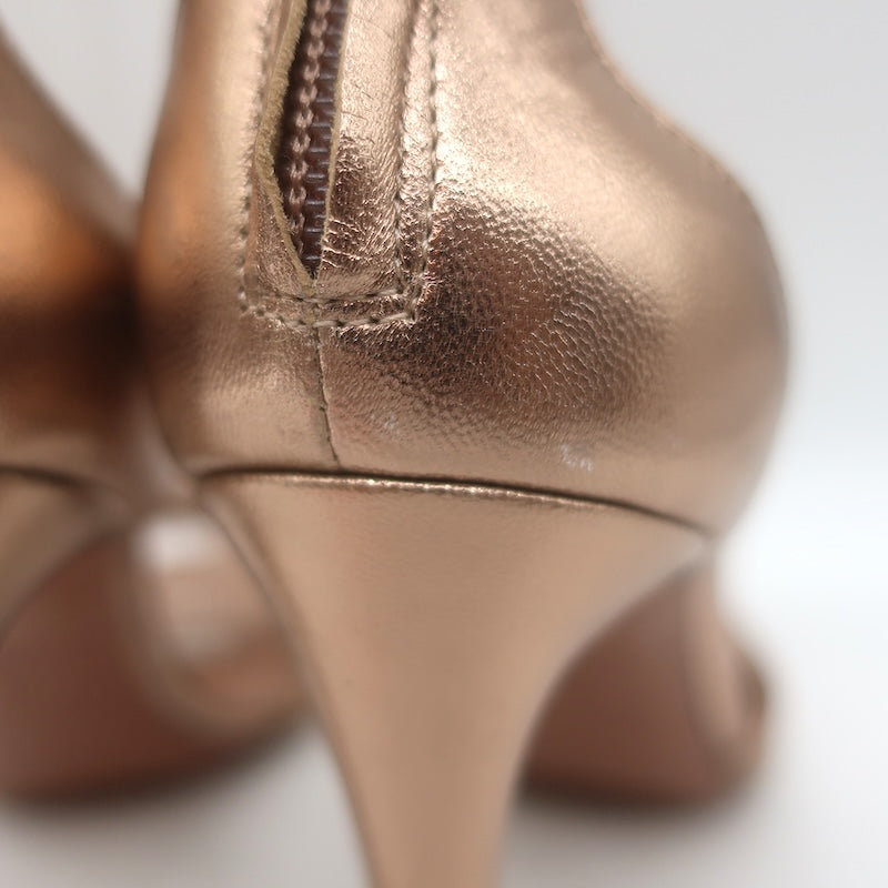 Alaia La Bombe 110 Ankle Strap Sandals Rose Gold Metallic Leather Size 38