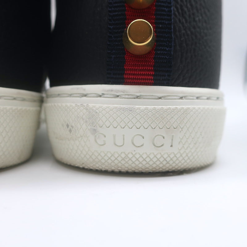 Gucci GG Marmont Major High Top Sneakers Black Soft Grained Leather Size 7