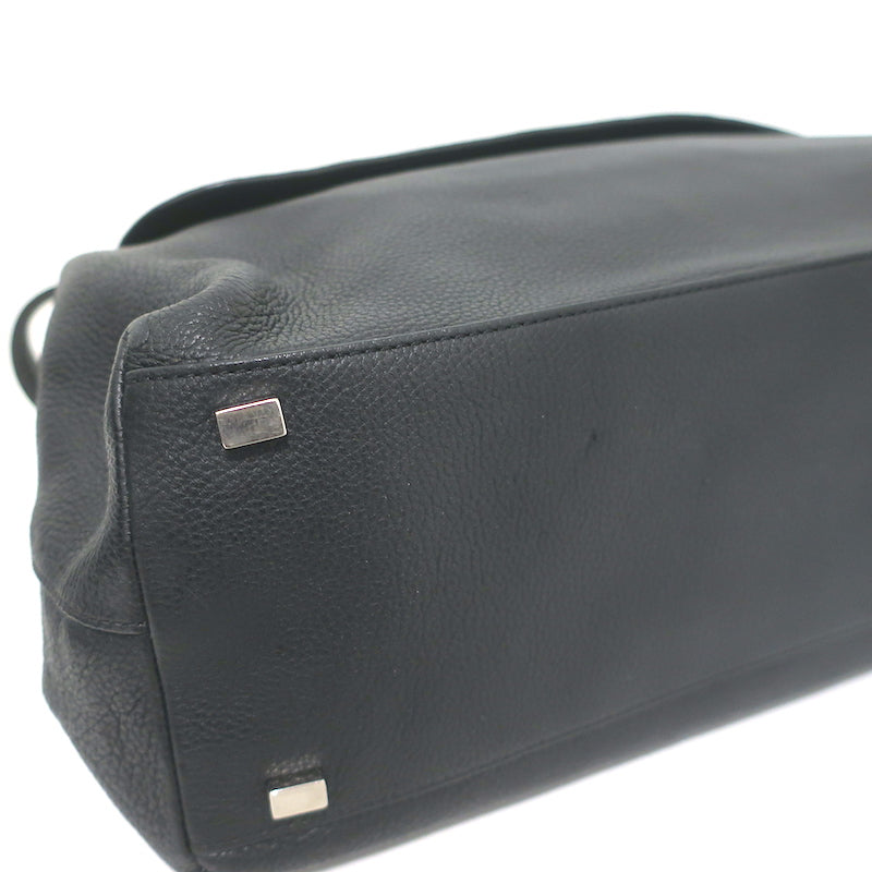 The Row Top Handle 14 Shoulder Bag Black Grained Leather