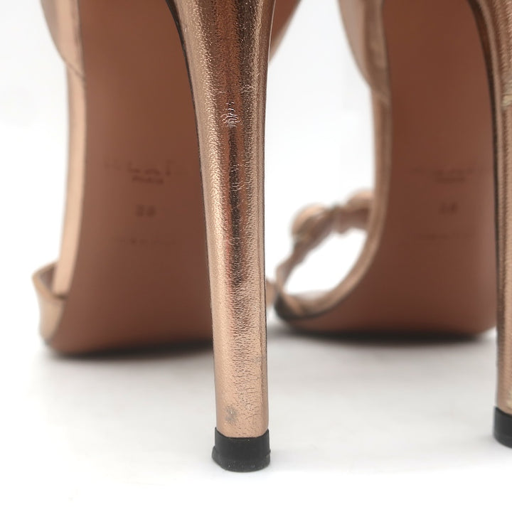 Alaia La Bombe 110 Ankle Strap Sandals Rose Gold Metallic Leather Size 38