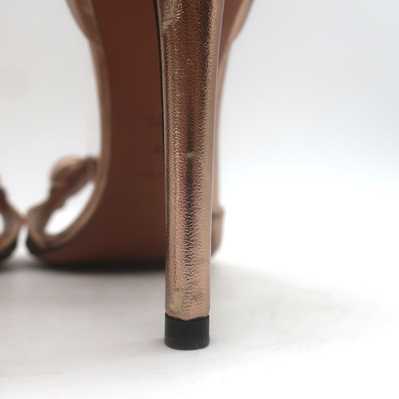Alaia La Bombe 110 Ankle Strap Sandals Rose Gold Metallic Leather Size 38