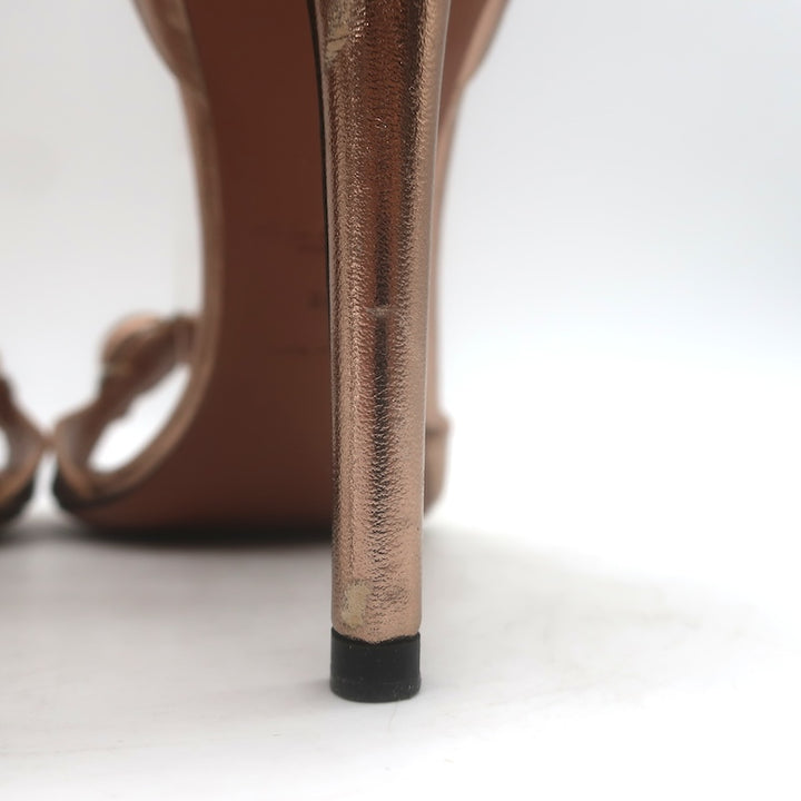 Alaia La Bombe 110 Ankle Strap Sandals Rose Gold Metallic Leather Size 38