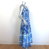 FARM Rio Full of Flowers Midi Dress Blue Floral Print Cotton Size Medium