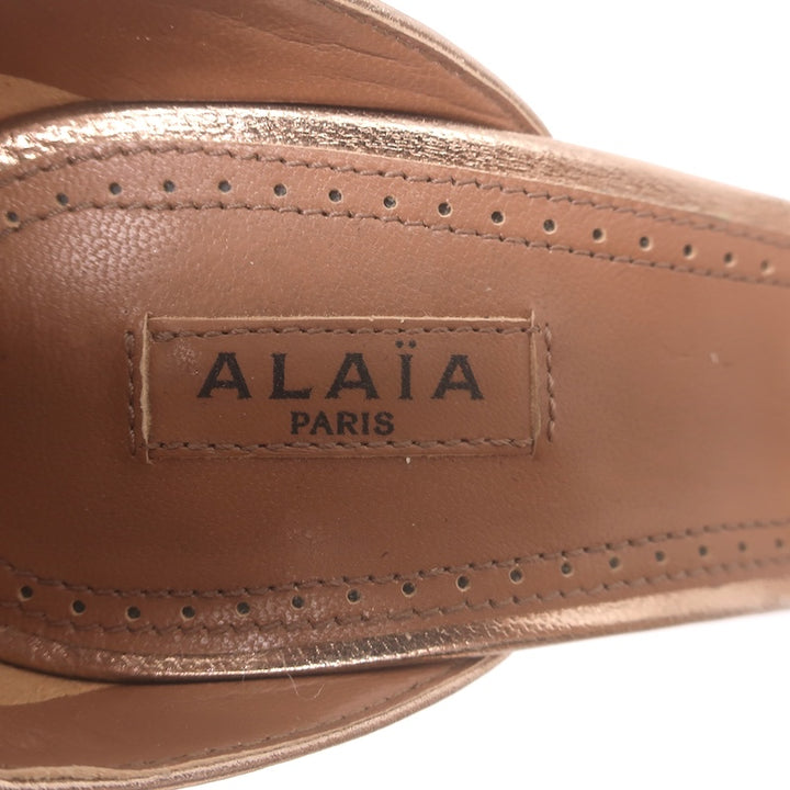 Alaia La Bombe 110 Ankle Strap Sandals Rose Gold Metallic Leather Size 38