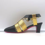Gucci Gea faux-pearl T-strap pumps in black leather with gold accents, pre-owned (new with tags)