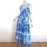 FARM Rio Full of Flowers Midi Dress Blue Floral Print Cotton Size Medium