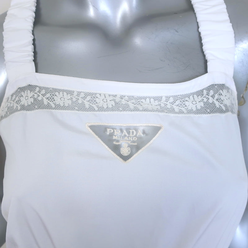 Prada Lace Intarsia Fit & Flare Dress White Cotton Poplin Size 38 Celebrity Owned Prada Lace Intarsia Fit & Flare Dress White Cotton Poplin Size 38 Celebrity Owned
