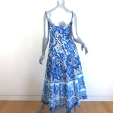 FARM Rio Full of Flowers Midi Dress Blue Floral Print Cotton Size Medium