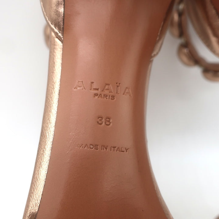 Alaia La Bombe 110 Ankle Strap Sandals Rose Gold Metallic Leather Size 38