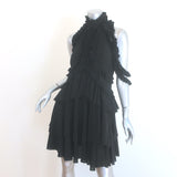 Alexander McQueen Ruffled Mini Dress Black Silk Crepe Size 44 NEW