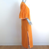 Zeus + Dione Kymi Bell Sleeve Midi Dress Marigold Embroidered Linen Size 40