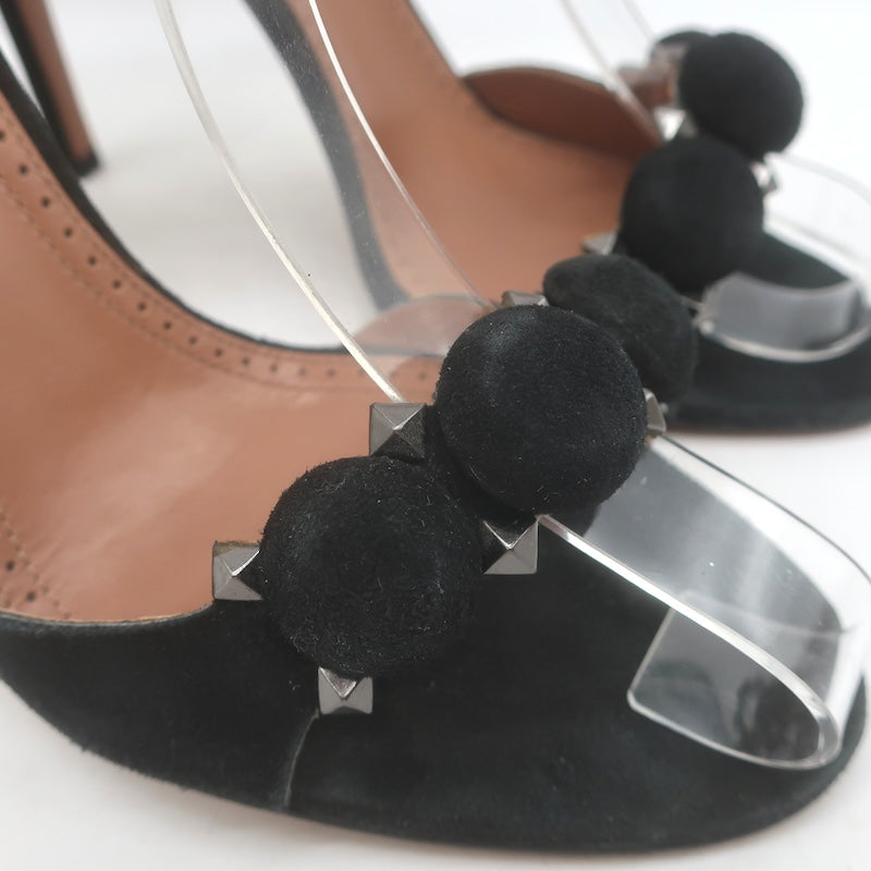 Alaia La Bombe 110 Studded Ankle Strap Sandals Black Suede Size 38