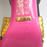 Gucci Gea T-strap pumps in black leather with gold hardware and faux pearls, size 36.5, new with tags