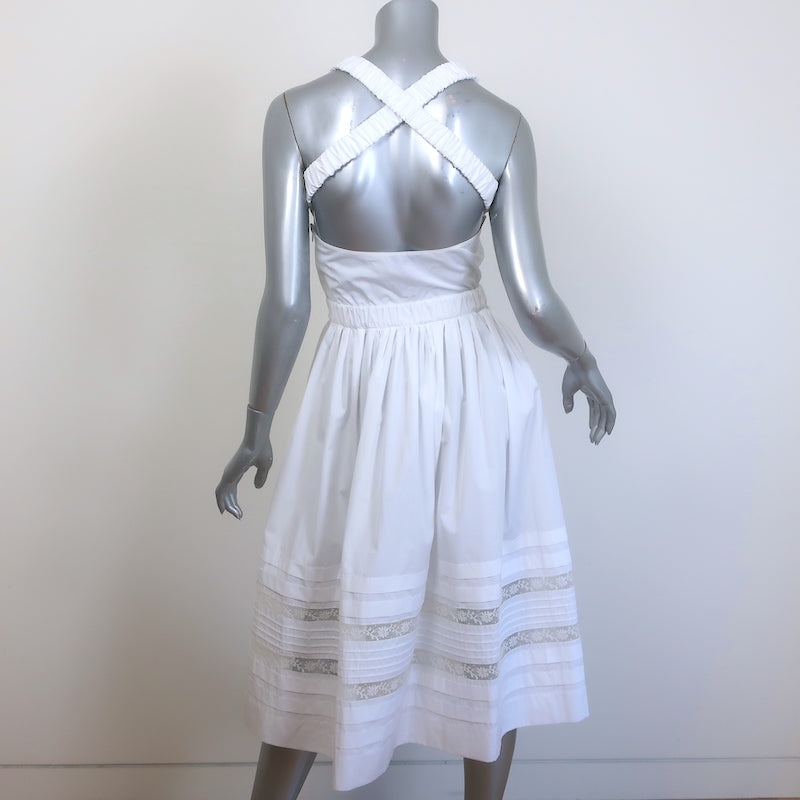 Prada Lace Intarsia Fit & Flare Dress White Cotton Poplin Size 38 Celebrity Owned Prada Lace Intarsia Fit & Flare Dress White Cotton Poplin Size 38 Celebrity Owned