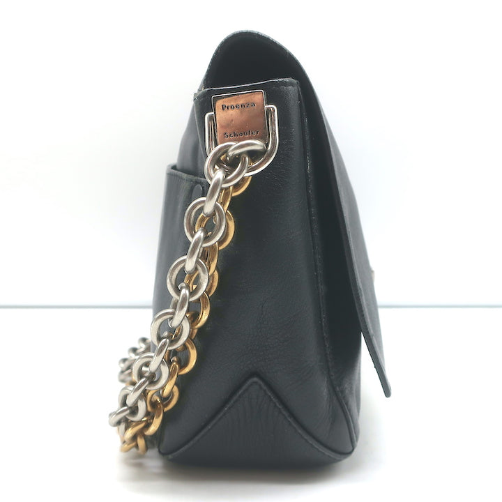 Proenza Schouler PS Courier Two-Tone Chain Strap Small Bag Black Leather