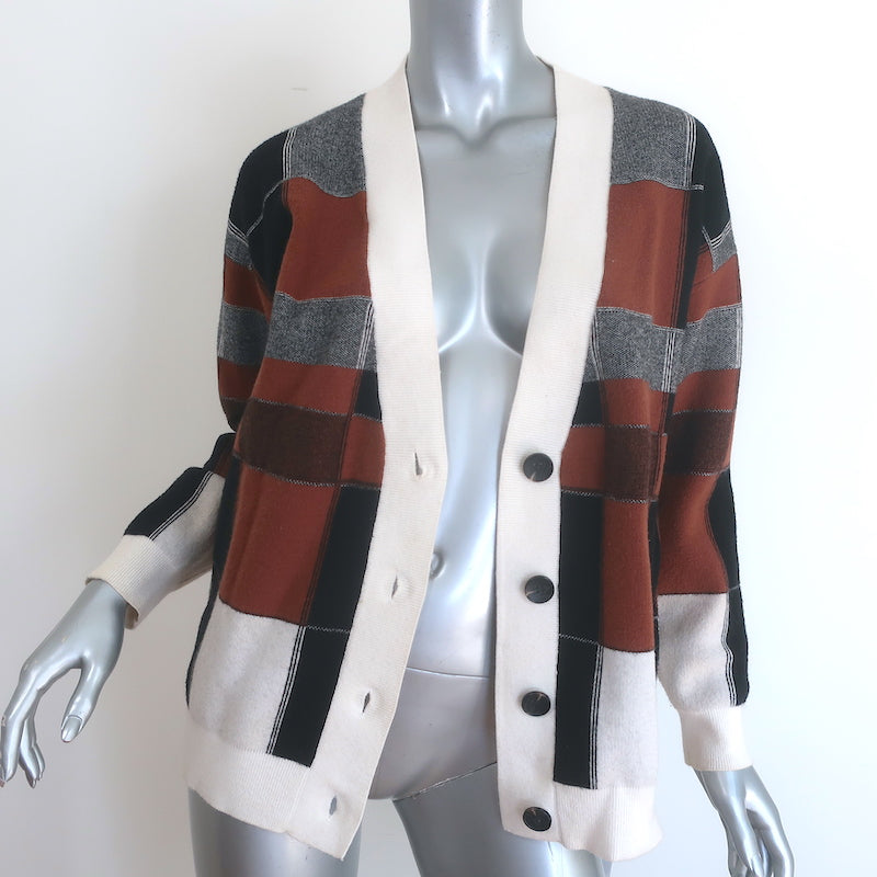 Semicouture pre-owned brown &amp; black plaid V-neck cardigan, viscose-blend knit, size small, authentic designer resale