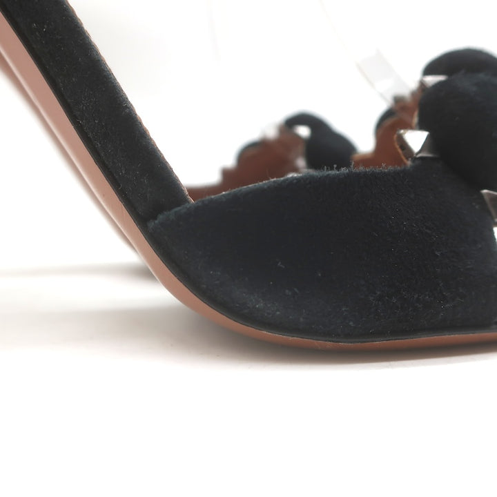 Alaia La Bombe 110 Studded Ankle Strap Sandals Black Suede Size 38