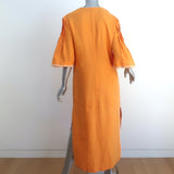 Zeus + Dione Kymi Bell Sleeve Midi Dress Marigold Embroidered Linen Size 40