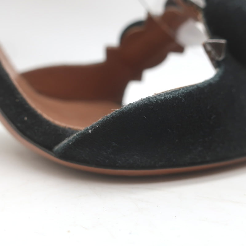 Alaia La Bombe 110 Studded Ankle Strap Sandals Black Suede Size 38