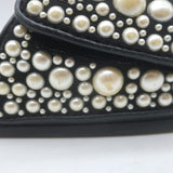 Jimmy Choo Fitz Faux Pearl-Embellished Slide Sandals Black Size 38