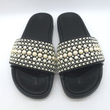 Jimmy Choo Fitz Faux Pearl-Embellished Slide Sandals Black Size 38