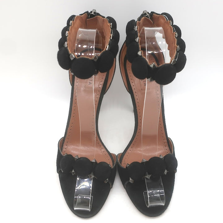 Alaia La Bombe 110 Studded Ankle Strap Sandals Black Suede Size 38