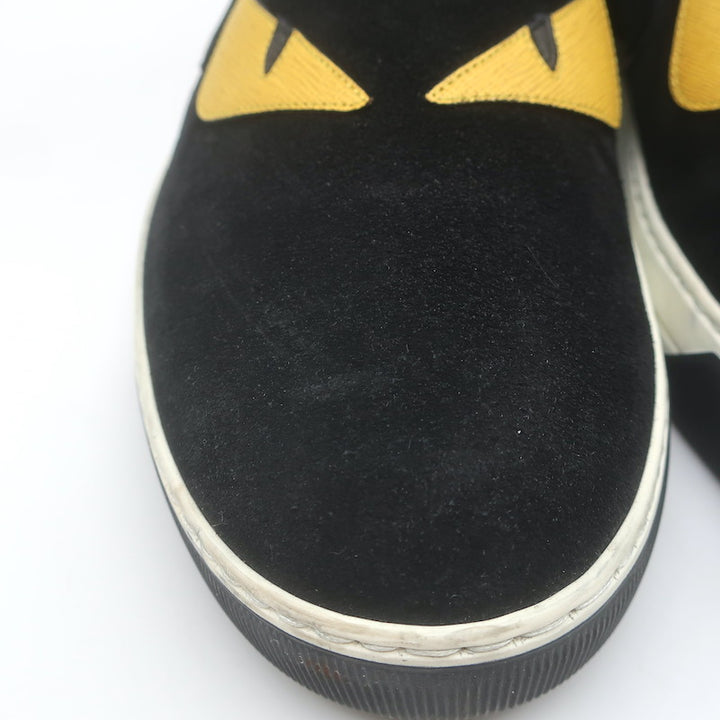 Fendi Monster Eyes Slip-On Sneakers Black Suede Size 7