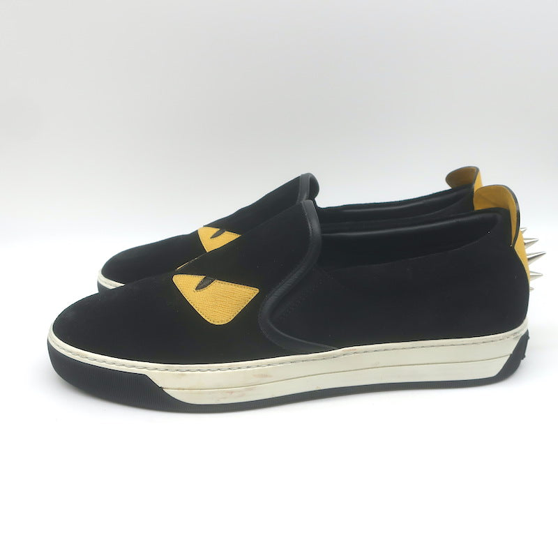Fendi Monster Eyes Slip-On Sneakers Black Suede Size 7