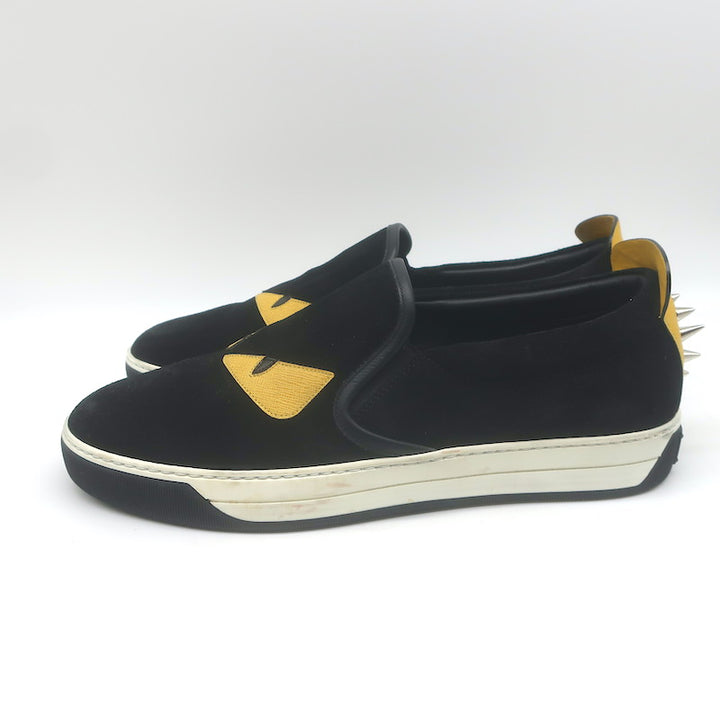 Fendi Monster Eyes Slip-On Sneakers Black Suede Size 7