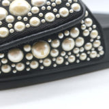 Jimmy Choo Fitz Faux Pearl-Embellished Slide Sandals Black Size 38